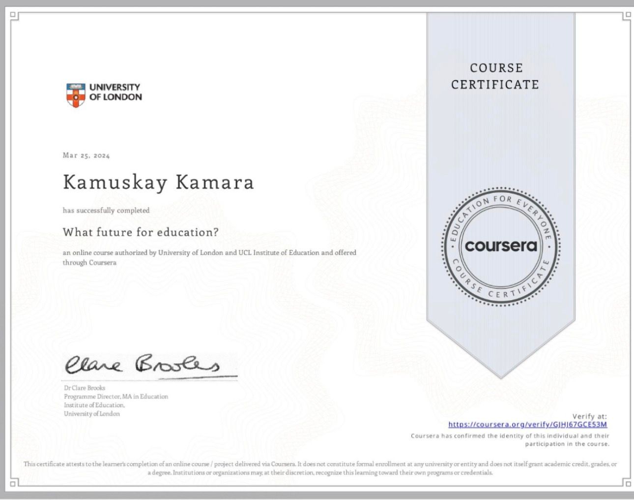 Award certificate